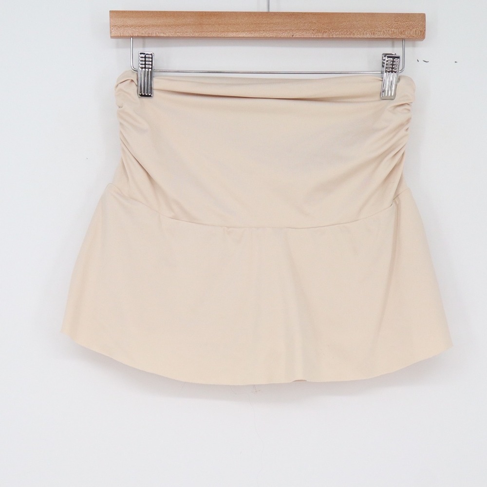 SHEIN Swim Skort Womens S Ruched High Waist Flared Beige Built-in Shorts Good